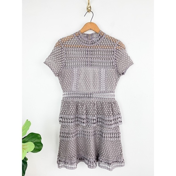 TOBI Sincerely Yours Gray Lace Crochet Cut Out Mini Dress Sz S - Picture 3 of 9